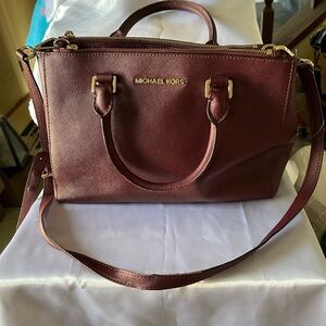 Michael Kors Burgundy Leather Crossbody/Satchel with Crossbody Strap.
